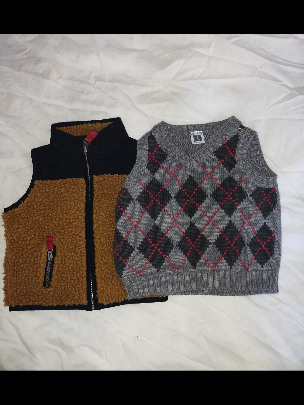 Carter's Gray Argyle Sweater Vest & Brown Sherpa Zip Vest Set